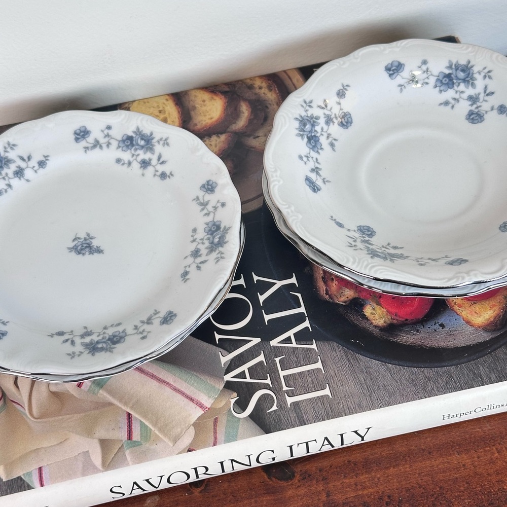 Vintage Blue China Pattern Johann Haviland Blue Garland Floral Plate Saucer 4